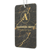 Luxury Black Marble Gold Monogram Business Brand カーエアーフレッシュナー (左)