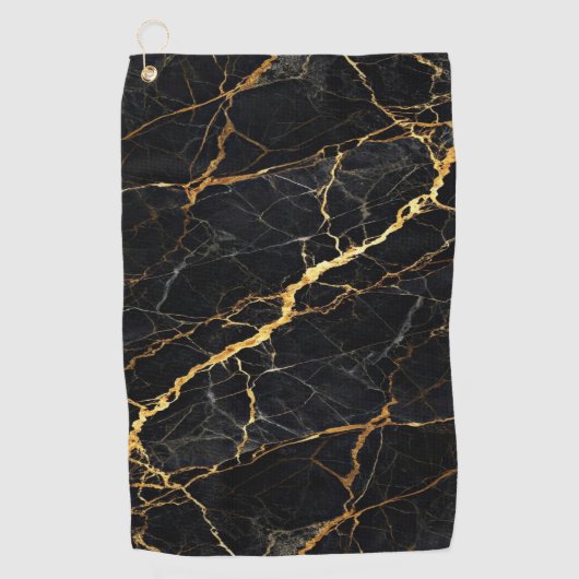 Luxury Black Marble Gold Monogram Business Brand ゴルフタオル (正面)