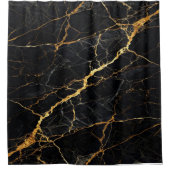 Luxury Black Marble Gold Monogram Business Brand シャワーカーテン (正面)