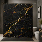 Luxury Black Marble Gold Monogram Business Brand シャワーカーテン