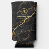 Luxury Black Marble Gold Monogram Business Brand スリム缶クーラー (正面)