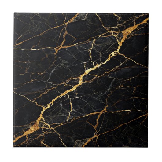Luxury Black Marble Gold Monogram Business Brand タイル (正面)