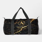 Luxury Black Marble Gold Monogram Business Brand ダッフルバッグ (正面)