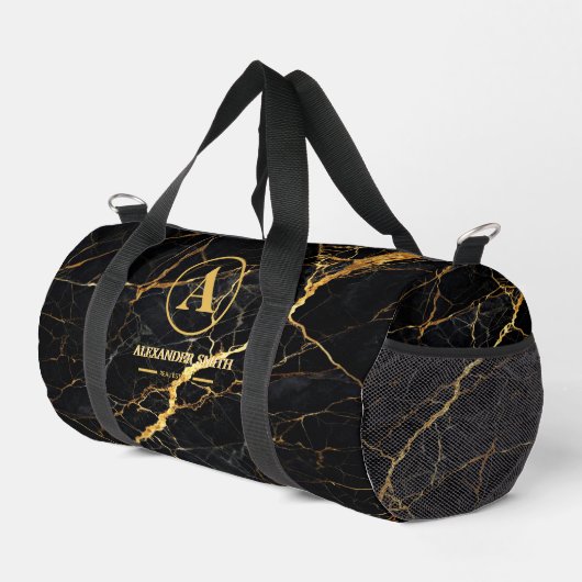 Luxury Black Marble Gold Monogram Business Brand ダッフルバッグ (右コーナー)