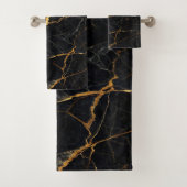 Luxury Black Marble Gold Monogram Business Brand バスタオルセット (インサイチュ)