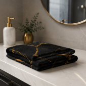 Luxury Black Marble Gold Monogram Business Brand バスタオルセット