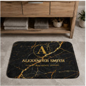 Luxury Black Marble Gold Monogram Business Brand バスマット