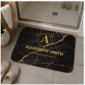 Luxury Black Marble Gold Monogram Business Brand バスマット
