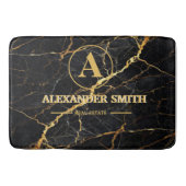 Luxury Black Marble Gold Monogram Business Brand バスマット (正面)