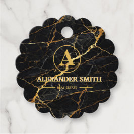 Luxury Black Marble Gold Monogram Business Brand フェイバータグ