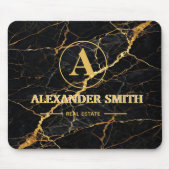 Luxury Black Marble Gold Monogram Business Brand マウスパッド (正面)