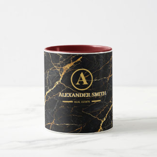 Luxury Black Marble Gold Monogram Business Brand マグカップ