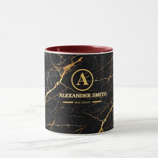 Luxury Black Marble Gold Monogram Business Brand マグカップ (中央)
