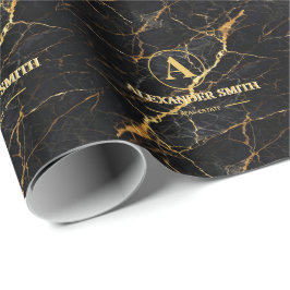 Luxury Black Marble Gold Monogram Business Brand ラッピングペーパー