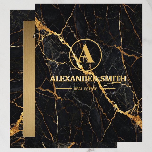 Luxury Black Marble Gold Monogram Business Brand レターヘッド (クリエイターアップロード済み)