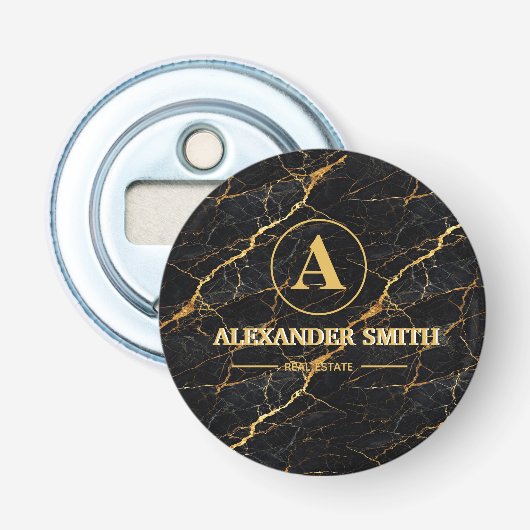 Luxury Black Marble Gold Monogram Business Brand 栓抜き (正面)
