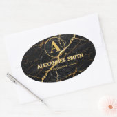 Luxury Black Marble Gold Monogram Business Brand 楕円形シール (封筒)