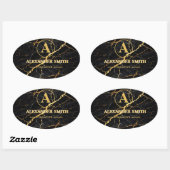 Luxury Black Marble Gold Monogram Business Brand 楕円形シール (シート)