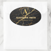Luxury Black Marble Gold Monogram Business Brand 楕円形シール (バッグ)