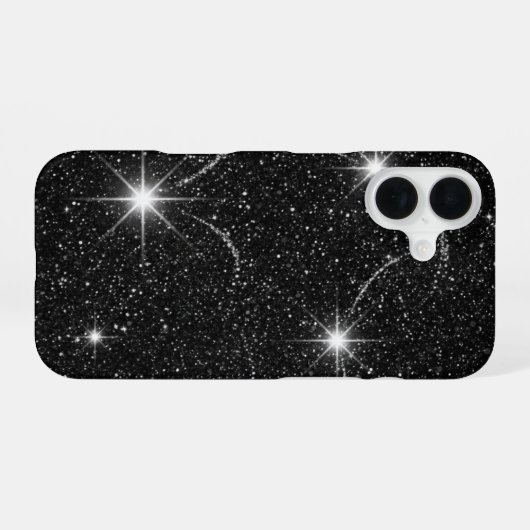 Luxury Black Night Sky Starry Sparkle iPhone 16 Ca 16ケース (裏面横)