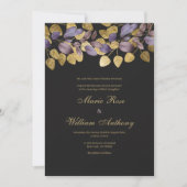 Luxury black purple brown gold foliage Wedding 招待状 (正面)