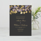 Luxury black purple brown gold foliage Wedding 招待状 (スタンド正面)