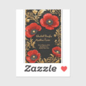 Luxury Black Red and Gold Floral Wedding シール (シート)