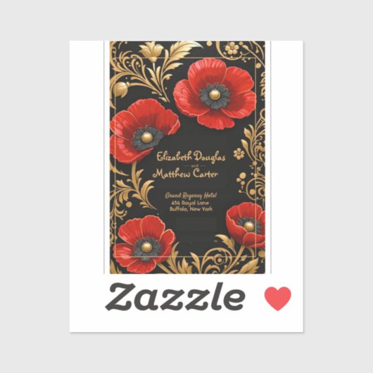 Luxury Black Red and Gold Floral Wedding  シール (シート)