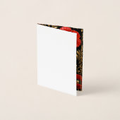 Luxury Black Red and Gold Floral Wedding 箔カード (正面)