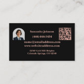 Luxury Black & Rose Gold QR Photo Real Estate  名刺 (裏面)