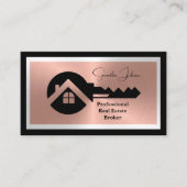 Luxury Black & Rose Gold QR Photo Real Estate  名刺 (正面)