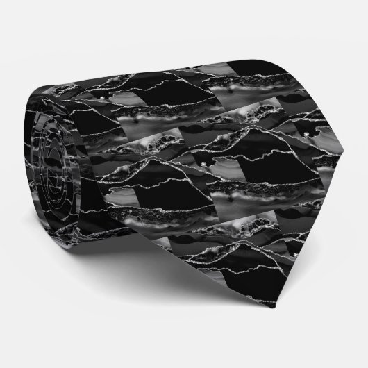 Luxury Black Silver Faux Glitter Faux Silk ネクタイ (ロール)