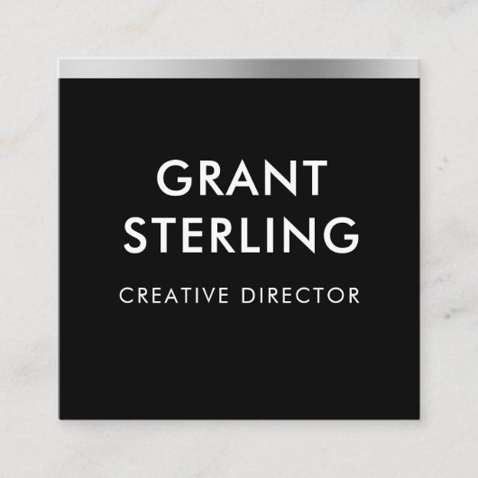Luxury Black Silver Foil Minimal Typography スクエア名刺 (正面)