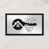 Luxury Black & Silver QR Code Photo Real Estate  名刺 (正面)