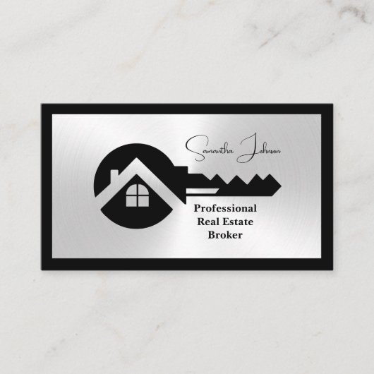 Luxury Black & Silver QR Code Photo Real Estate  名刺 (正面)