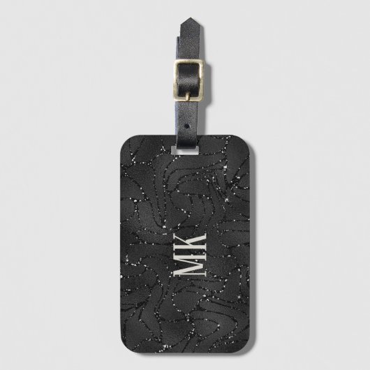 Luxury black texture white sparkles pattern ラゲッジタグ (正面縦)