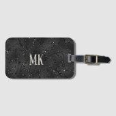 Luxury black texture white sparkles pattern ラゲッジタグ (正面横)