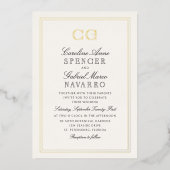 Luxury Black Tie Monogram Wedding 箔招待状 (正面)