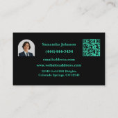 Luxury Black & Turquoise QR Code Photo Real Estate 名刺 (裏面)