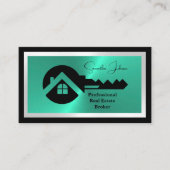 Luxury Black & Turquoise QR Code Photo Real Estate 名刺 (正面)