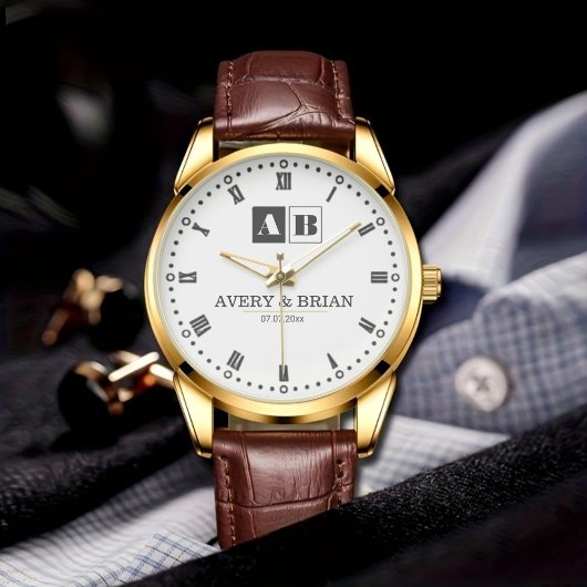 Luxury Black & White Couple’s Name Engraved  腕時計