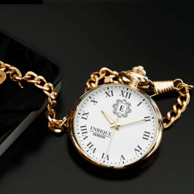 Luxury Black & White Monogram Custom Engraved Gift 腕時計 (クリエイターアップロード済み)