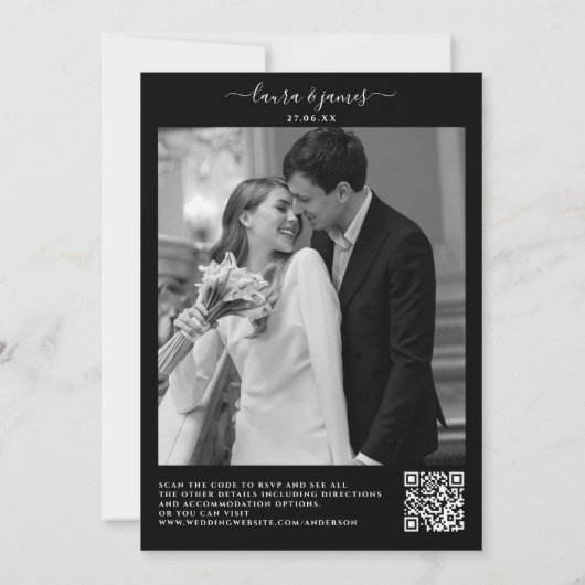 Luxury Black & White Photo QR Code Classy 結婚's 招待状 (裏面)