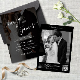 Luxury Black & White Photo QR Code Classy 結婚's 招待状