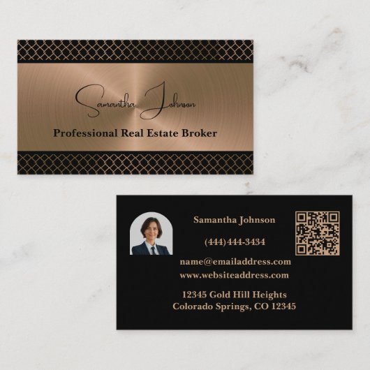 Luxury Blk Copper QR Code Real Estate 名刺 (正面/裏面)