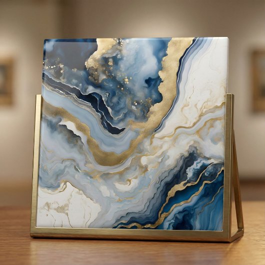 Luxury Blue and Gold Agate Geode Marble Abstract タイル