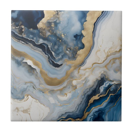 Luxury Blue and Gold Agate Geode Marble Abstract タイル (正面)