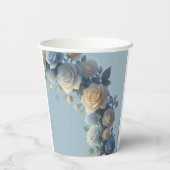 Luxury Blue And Gold Roses Floral Boy Baby Shower 紙コップ (裏面)