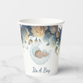Luxury Blue And Gold Roses Floral Boy Baby Shower  紙コップ