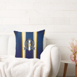 Luxury Blue and White Monogrammed Crest Decorative クッション
